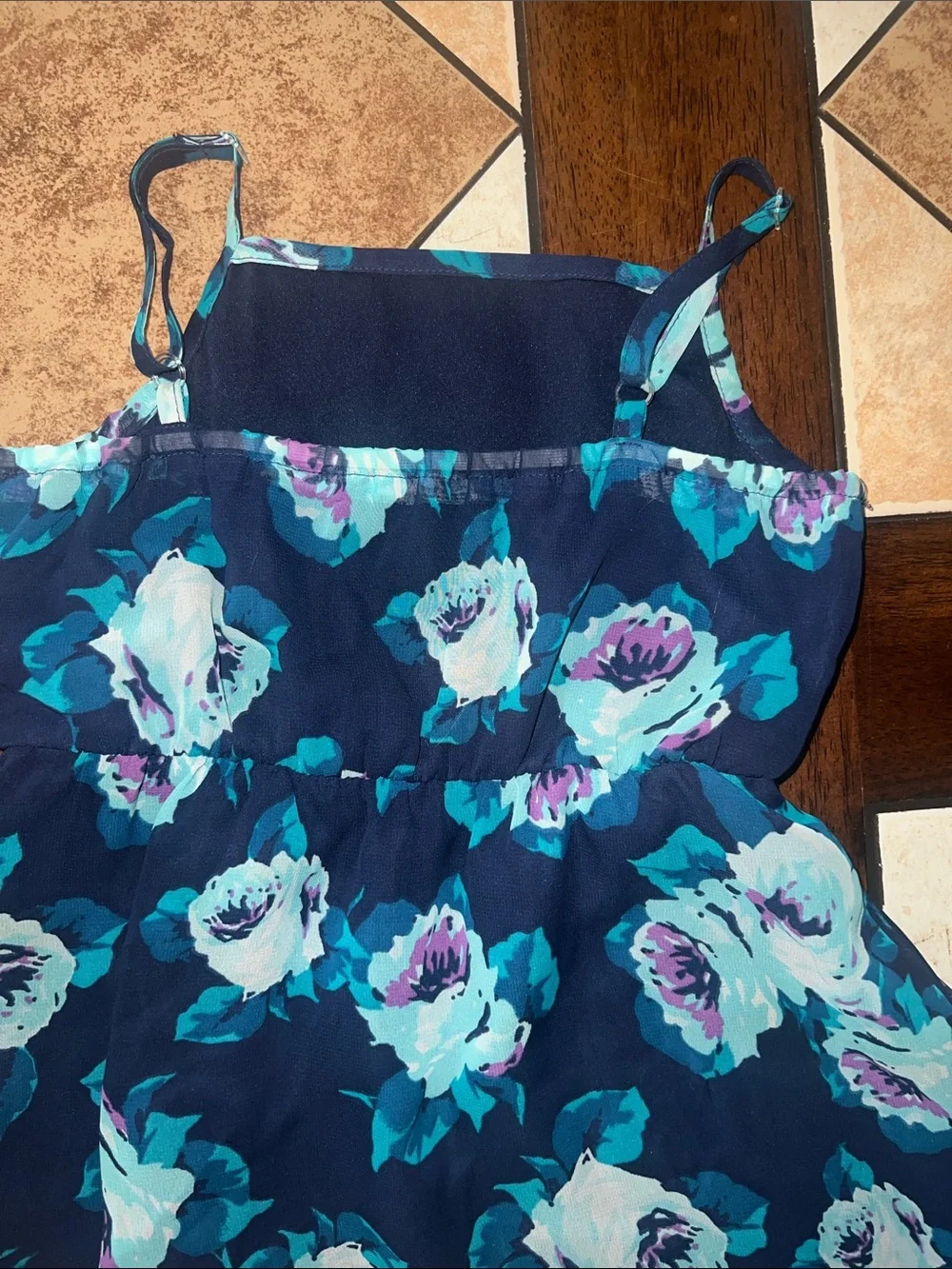 The Children's Place Navy Floral Sundress with Teal and White Roses